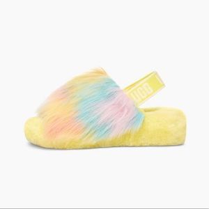 UGG Women's Fluff Yeah Slide Tie Dye Slipper in Lemonade